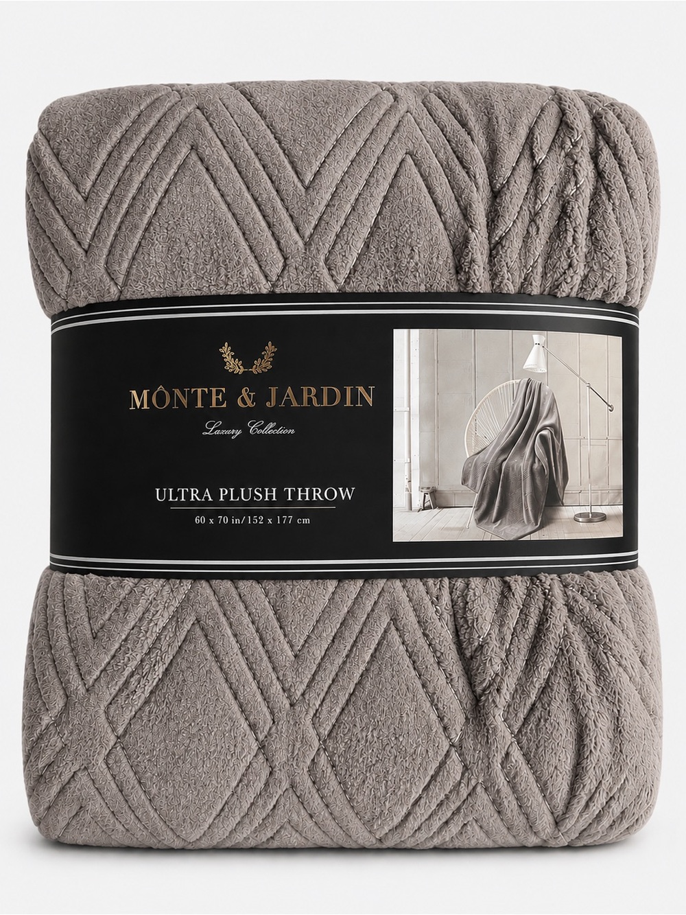 MONTE & JARDIN Luxury Collection Ultra Plush Throw Blanket, 60” x 70” Gray, New
